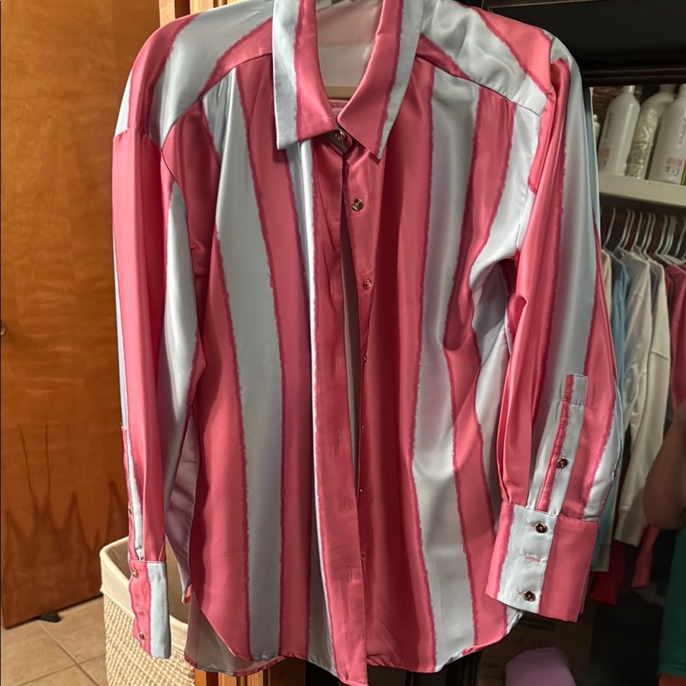 Entro Pink and White Striped Blouse
